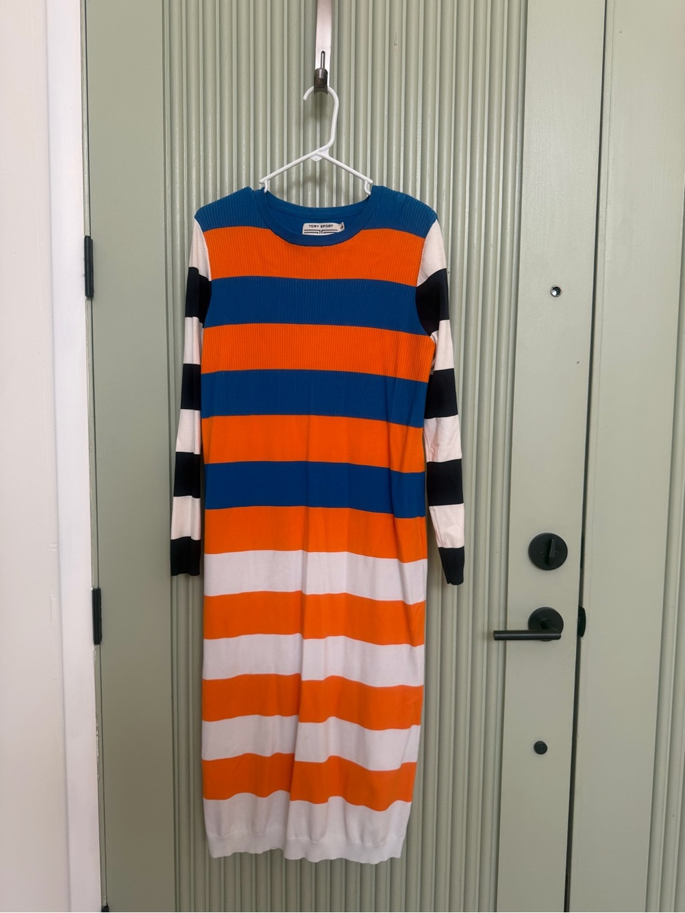 Tory Burch Sport Blue and Orange Ribbed Stripe Dress